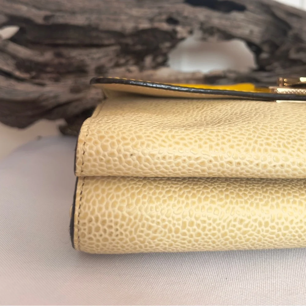 REBECCA MINKOFF ~ Cream Clutch w/Yellow and Gray Accents Gold Toned Hardware